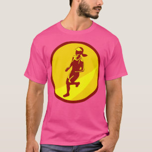 Female Marathon Runner Circle Retro T-Shirt