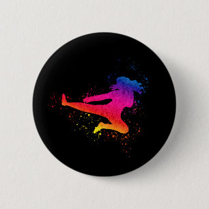 Female Martial Arts, High Kick, Paint Splash 2 Inch Round Button