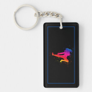 Female Martial Arts, High Kick, Paint Splash Keychain