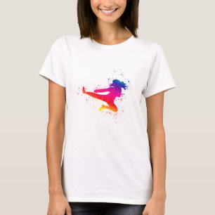 Female Martial Arts, High Kick, Paint Splash T-Shirt