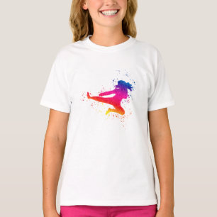 Female Martial Arts, High Kick, Paint Splash T-Shirt
