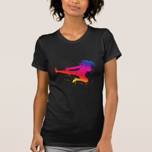 Female Martial Arts, High Kick, Paint Splash T-Shirt