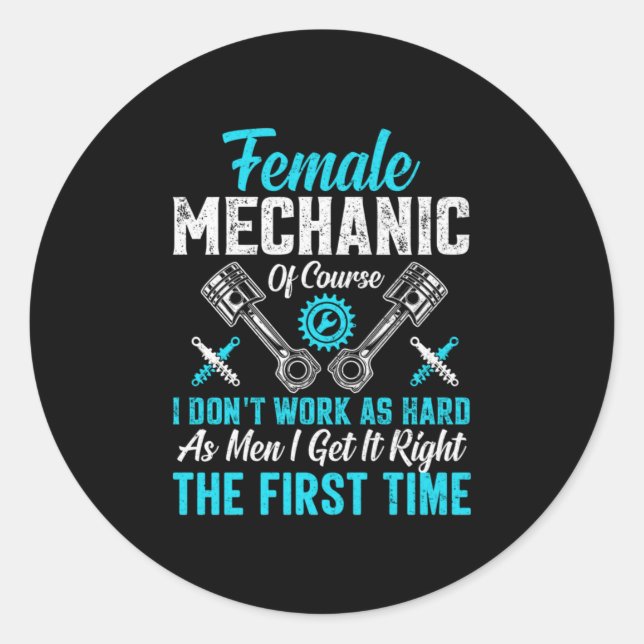 Female Mechanic Classic Round Sticker (Front)