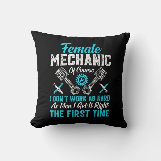 Female Mechanic Throw Pillow (Front)