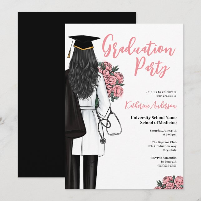 Female Medical School Graduation Party Invitation (Front/Back)