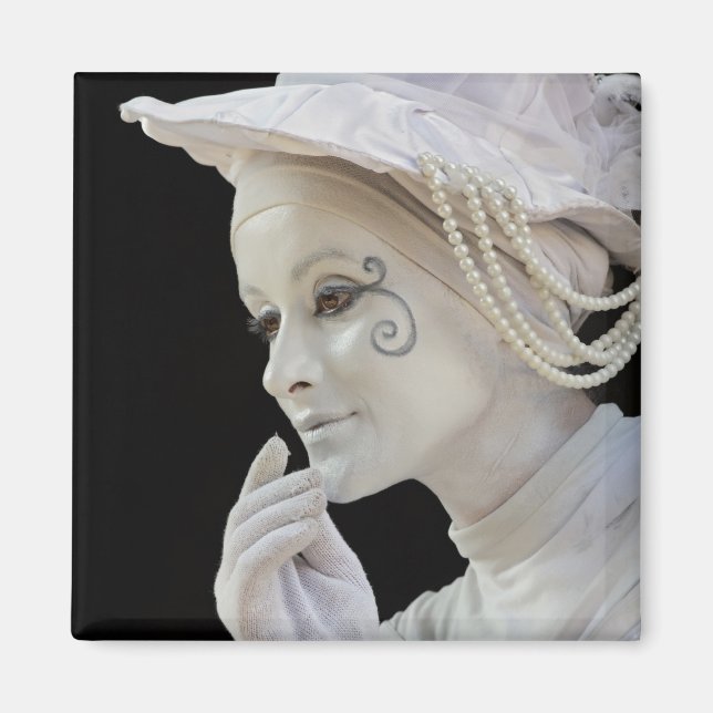 Female mime performing on street corner magnet (Front)