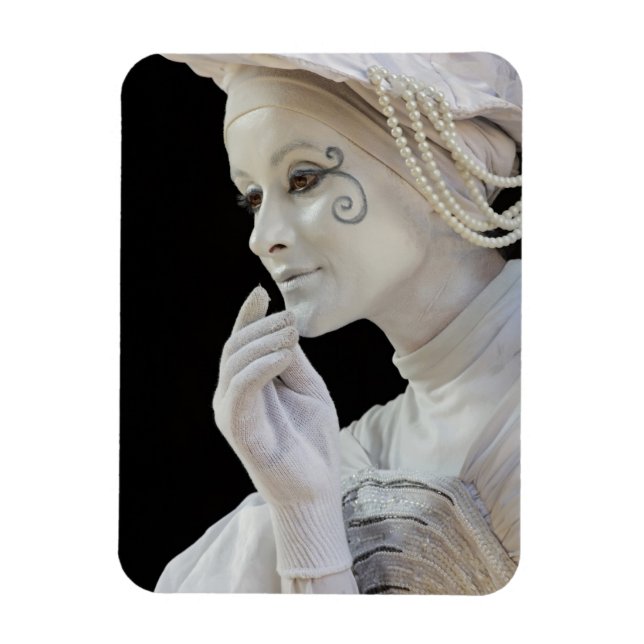 Female mime performing on street corner magnet (Vertical)