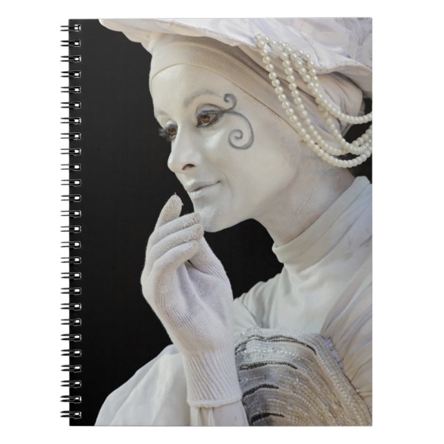 Female mime performing on street corner notebook (Front)