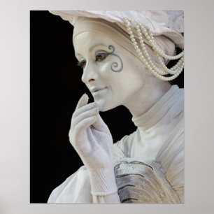 Female mime performing on street corner poster