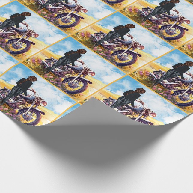 Female Motorcycle Rider with Bike Scenic Wrapping Paper (Corner)