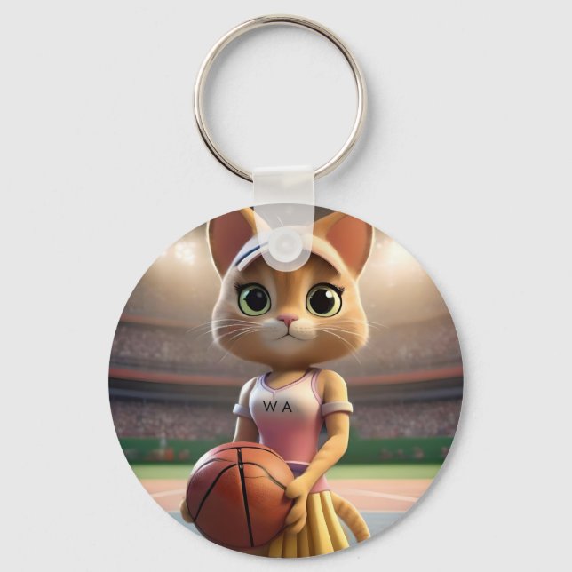 Female Netball Cat, Keychain (Front)