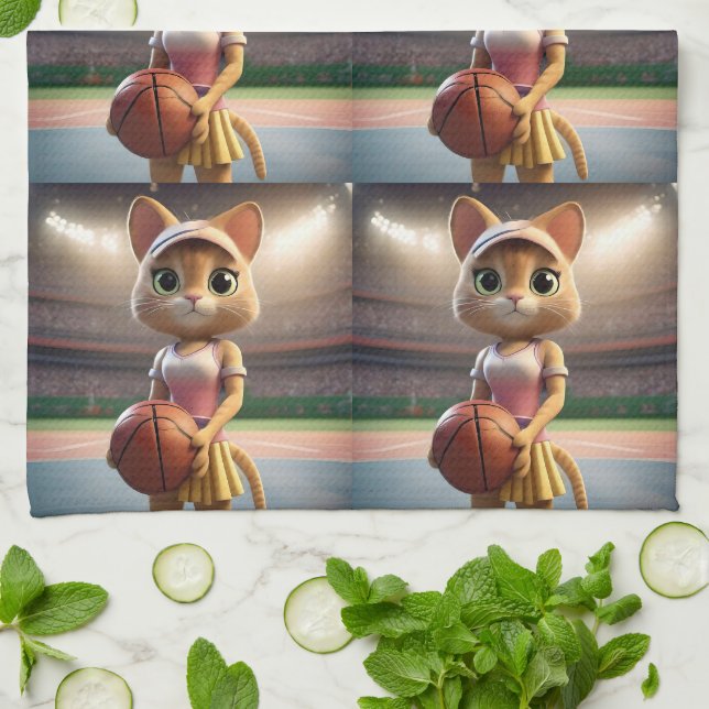 Female Netball Cat,  Kitchen Towel (Folded)
