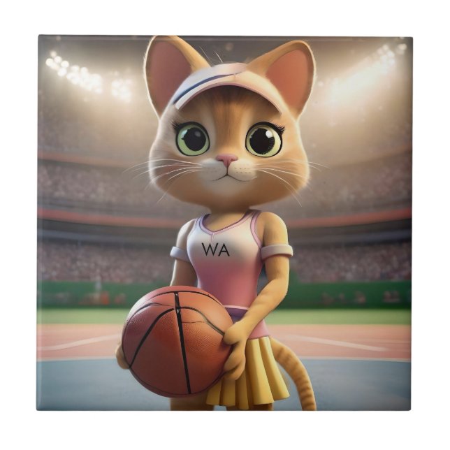 Female Netball Cat,  Tile (Front)