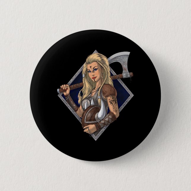 Female Norse Viking Warrior 2 Inch Round Button (Front)