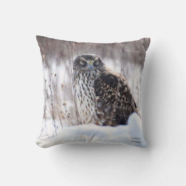 Female Northern Harrier Throw Pillow (Front)