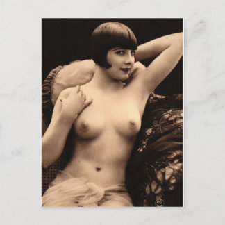 Female Nude in a Chair, Vintage 1920s Postcard