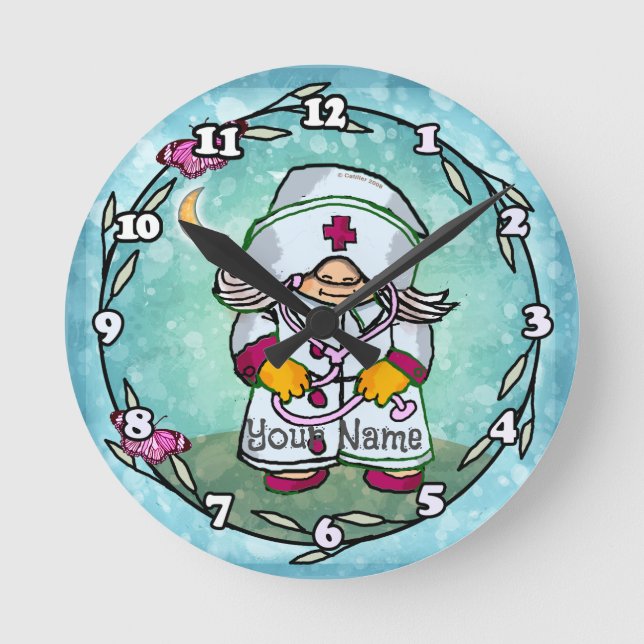 Female nurse gnome  round clock (Front)