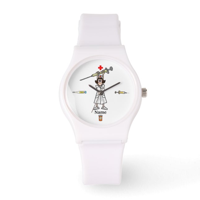 Female Nurse with Big Syringe Watch  Personalize  (Front)
