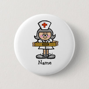 Female Nurse with Grey Hair Button  Customize It!