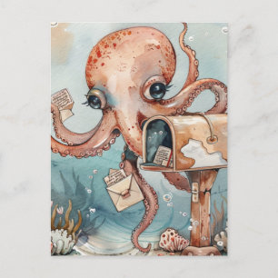 Female Octopus Getting Mail Postcard