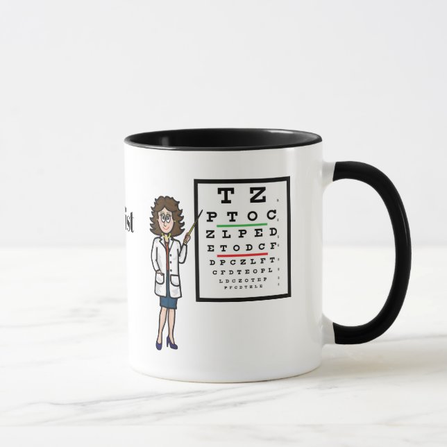 Female Optometrist Cartoon Name Mug (Right)