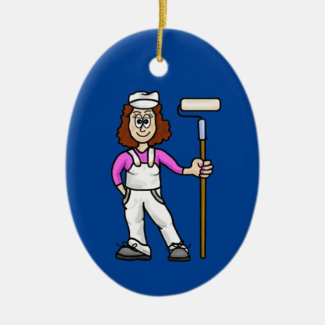 Female Painter with Roller Brush Ornament (Front)