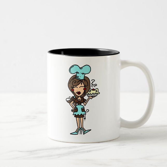 Female Pastry Chef - Brunette T-shirts and Gifts Two-Tone Coffee Mug (Right)