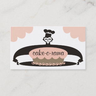 Female pastry chef serving frosted cake biz cards