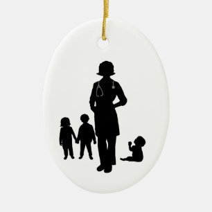 Female Pediatrician Silhouette with Kids Ornament 