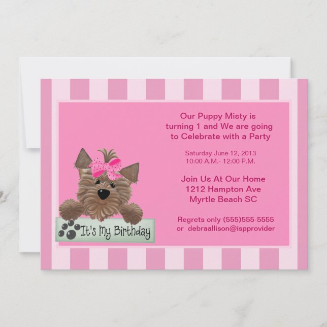 Female Pet  Birthday  Party Invitation (Front)