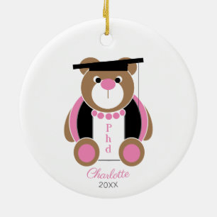 Female phd cute teddy bear doctorate graduation ceramic ornament