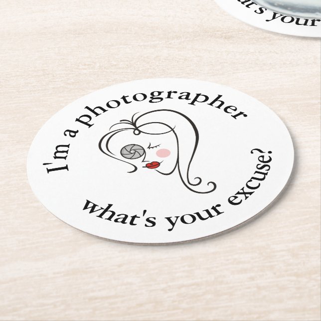 Female Photographer Round Paper Coaster (Angled)