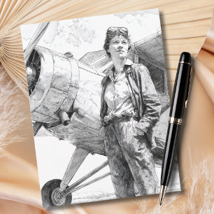 Female Pilot Portrait Sketch Fun Aviation Birthday Postcard