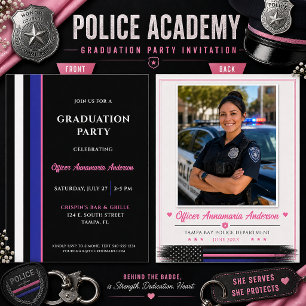 Female Police Academy Graduation Thin Blue Line   Invitation