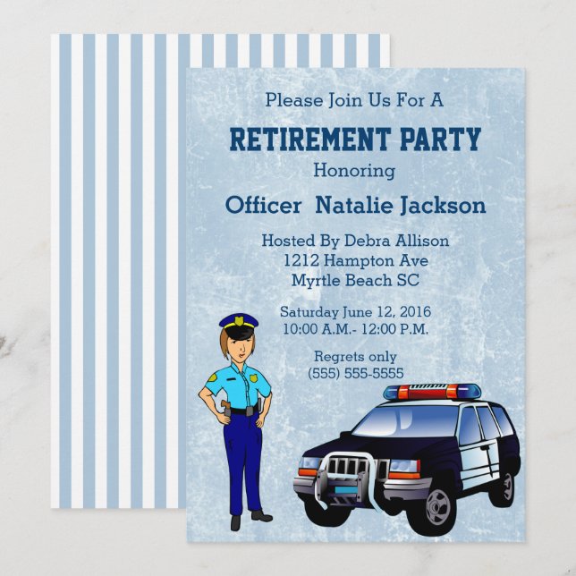 Female Police Officer Retirement Party Invitation (Front/Back)