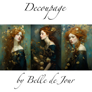 Female portrait Art Nouveau gold accents Decoupage Wrapping Paper Sheet