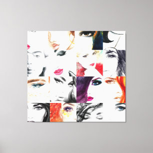 Female Portrait Collage Watercolor Illustration Canvas Print