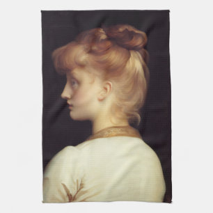 Female Portrait From Behind (by Frederic Leighton) Kitchen Towel