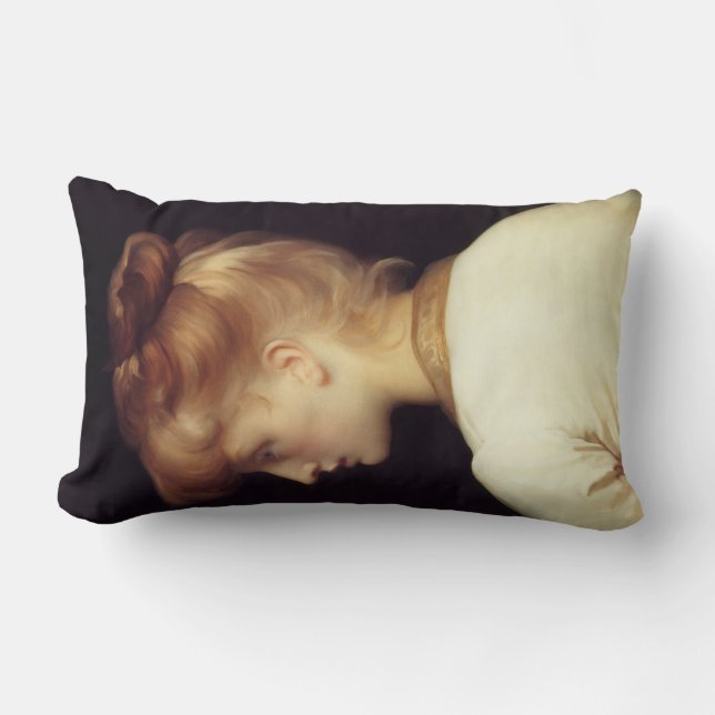 Female Portrait From Behind (by Frederic Leighton) Lumbar Pillow (Front)