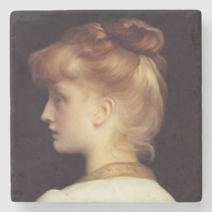 Female Portrait From Behind (by Frederic Leighton) Stone Coaster