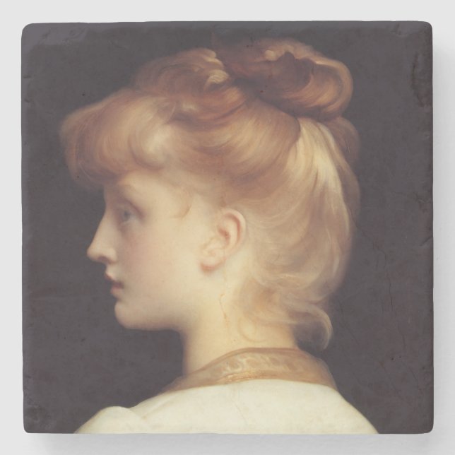 Female Portrait From Behind (by Frederic Leighton) Stone Coaster (Front)