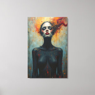 Female Portrait with Vibrant Colour Splashes Canvas Print