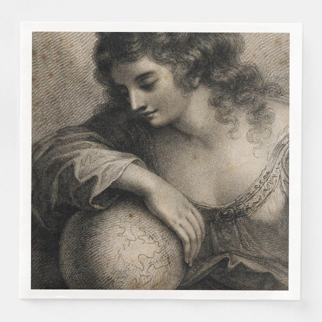 Female Portrait Woman Globe Vintage Engraving Napkin (Front)