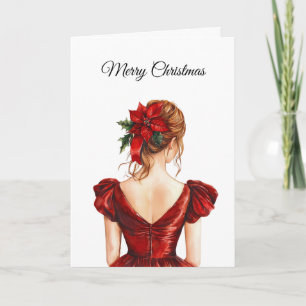 Female Red Hair Dress Christmas Card