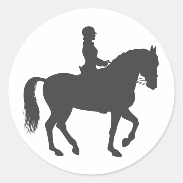 female riding horse  - Choose background colour Classic Round Sticker (Front)
