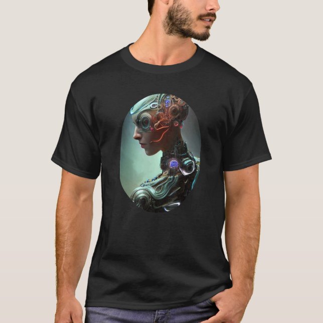 Female Robot Sci Fi Cyborg Unique Futuristic Digit T-Shirt (Front)