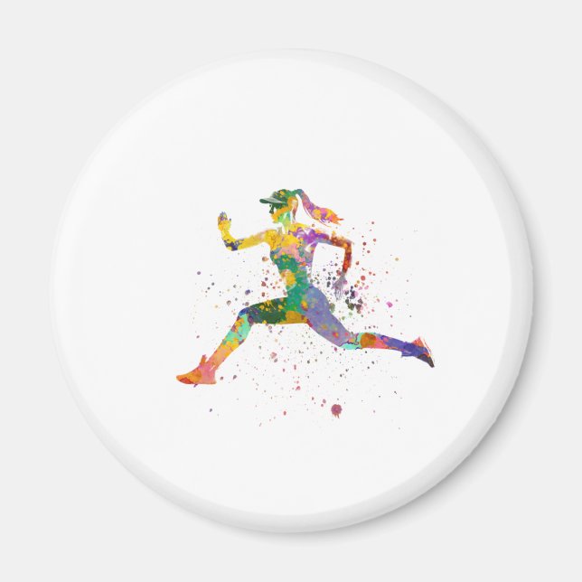 Female runner in watercolor magnet (Front)