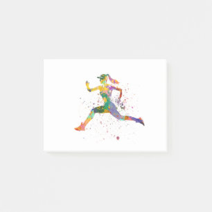 Female runner in watercolor post-it notes