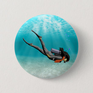 Female S.C.U.B.A. Diver 2 Inch Round Button
