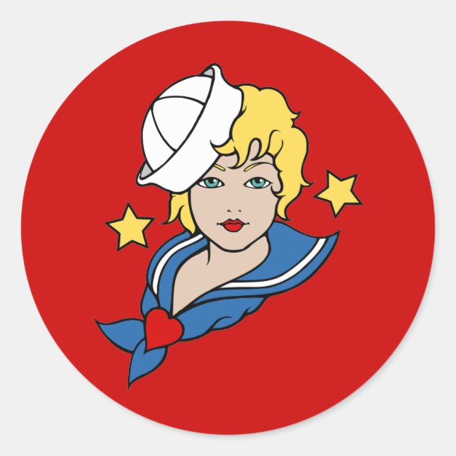 Female Sailor Tattoo Classic Round Sticker (Front)